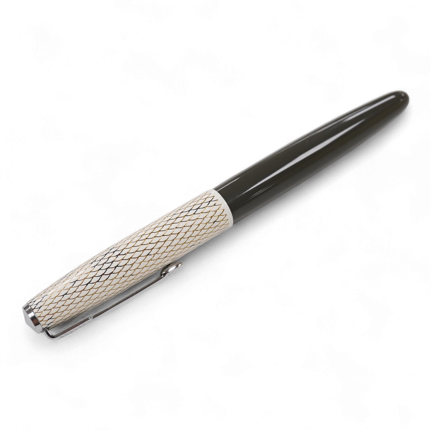 A rare Parker 41 fountain pen with grey body and white fishscale cap